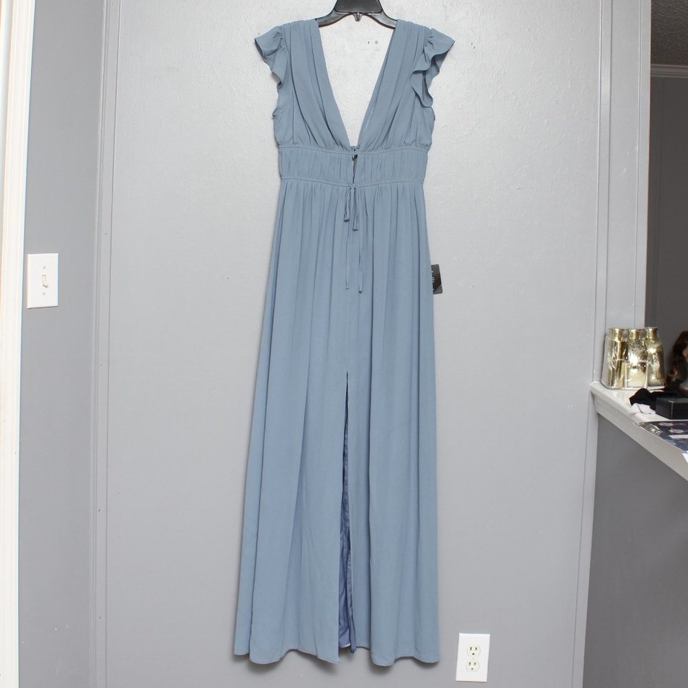 Lulu’s NWT I'm All Yours Slate Blue Ruffled Maxi Dress